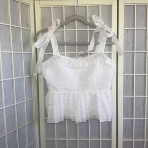 Mable White Bow Sleeve Crop Barrett Peplum Fairy Coquette Top Size Medium New